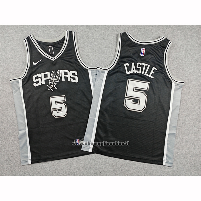 Maglia Bambino San Antonio Spurs Stephon Castle No 5 Icon 2025-26 Nero